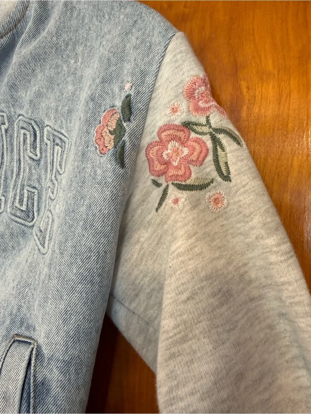 Justice Pink and Light Blue Denim Label Girls Jacket (Size 7/8)